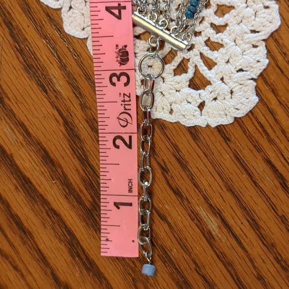 Graduated Layer 17 Inch Necklace With Blue Beads on Silver Tone Chains - Picture 7 of 9